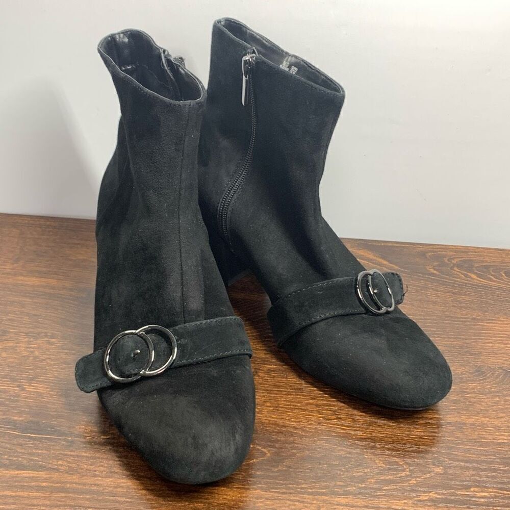 Jane and Bleecker Women's Leather Upper Suede Ankle Boots Black Size 10M